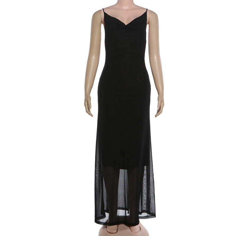 V Neck Butterfly Backless Sling Maxi Dress XEF K6D09083A