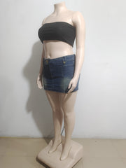 High waisted Vintage Washed Denim Mini Skirt GAKF A40809