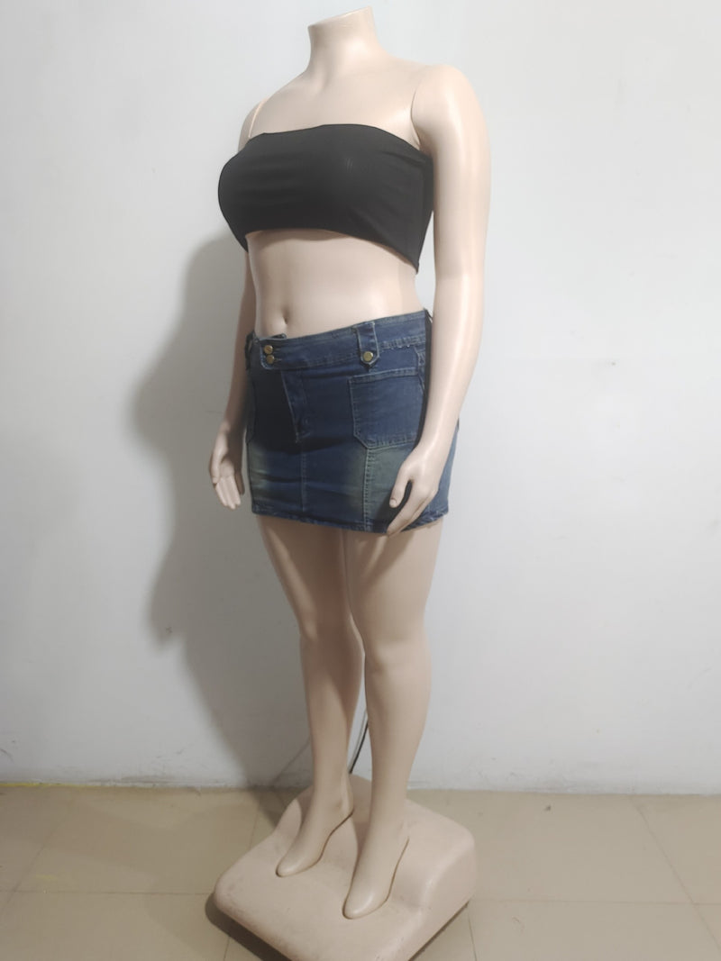 High waisted Vintage Washed Denim Mini Skirt GAKF A40809