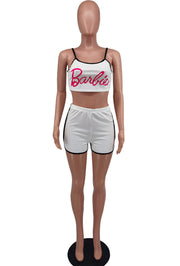 Letter Print Sling Vest And Shorts Sport 2 Piece Set XHXF 8683