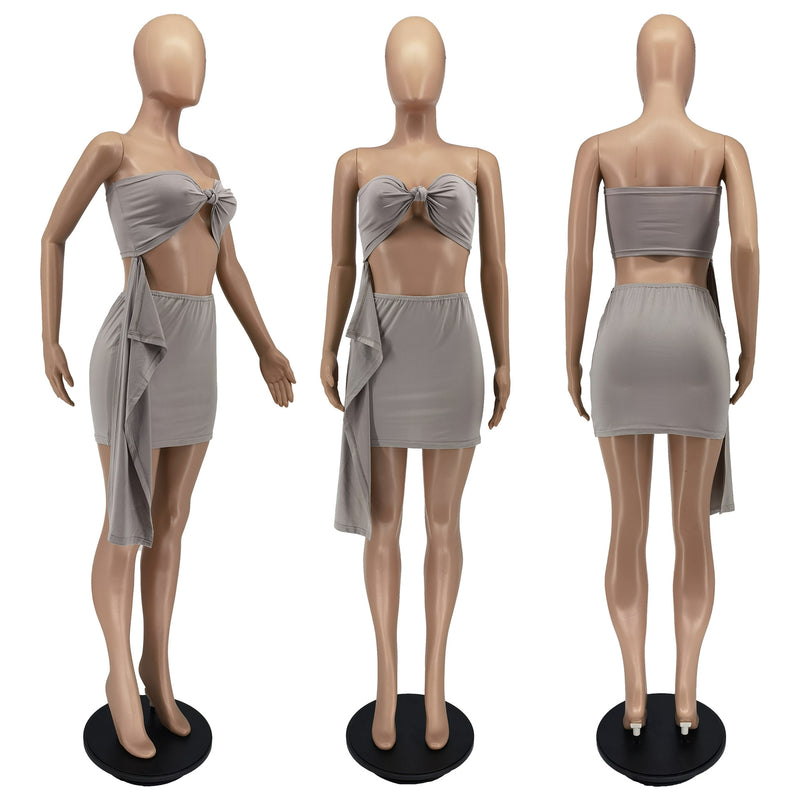 Solid Tube Top Mini Skirt Two Piece Sets WSM 5317