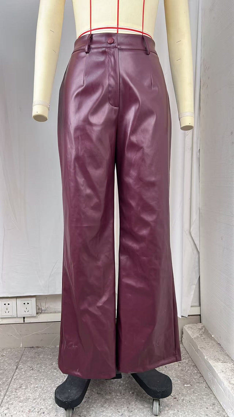 Solid Color PU Leather Casual Pants GPBY SK9997