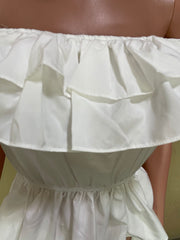 White Ruffled Slash Neck Irregular Swallowtail Top OLYF 6101