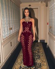 Gold Velvet Hollow Out Light Bodycon Dress ZSD 0661