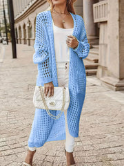 Plus Size Solid Long Hollow Out Sweater Cardigan Jacket FSXF 633