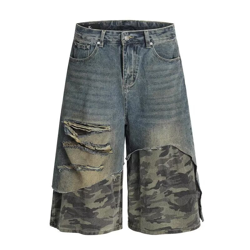 Plus Size Camouflage Patchwork Holes Seventh Jeans GYLN 3071