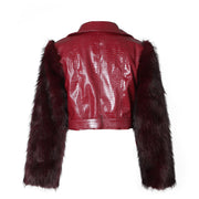 Patchwork Fur Faux Leather Short Jacket ZSD 0772