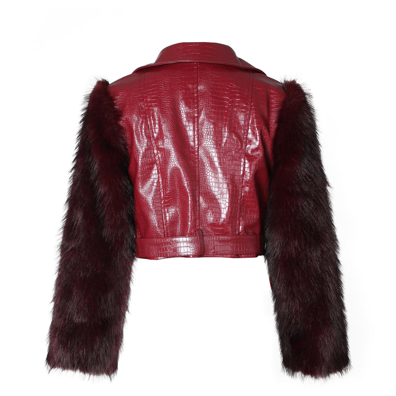 Patchwork Fur Faux Leather Short Jacket ZSD 0772