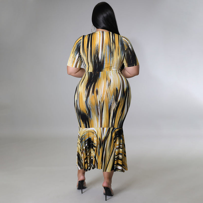 Plus Size Short Sleeve Ruffles Long Dress NNWF 7459
