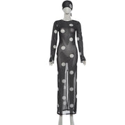 Mesh See Through Print Maxi Dress With Headscarf GZJQ K6S14679A