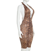 Deep V Neck Snake Print Backless Romper GDSF D26RP009