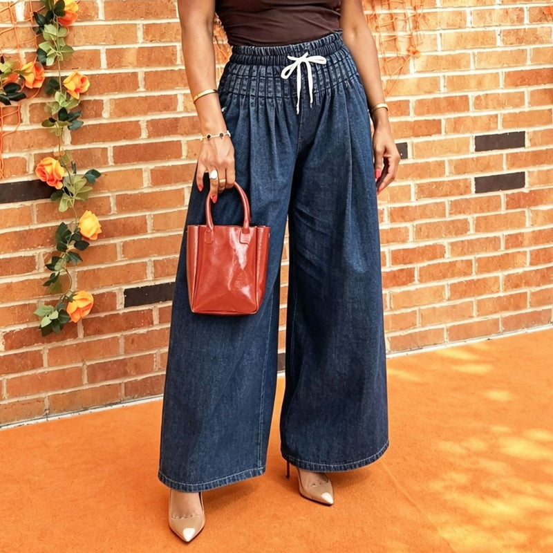Plus Size Loose Pleated Wide Leg Jeans GYLN 6390