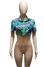 Printed Short sleeve Short Shirt QXTF 8164