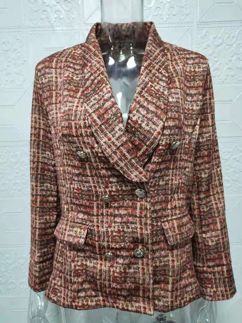 Plus Size Long Sleeve Plaid Print Blazer Coat GWTC W0273