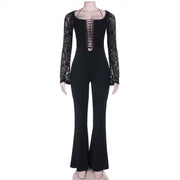 Lace Patchwork Long Sleeve Jumpsuit FL YL25434MHO