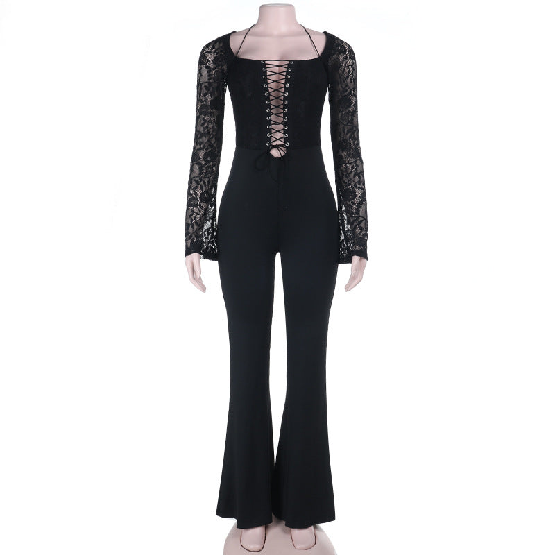 Lace Patchwork Long Sleeve Jumpsuit FL YL25434MHO