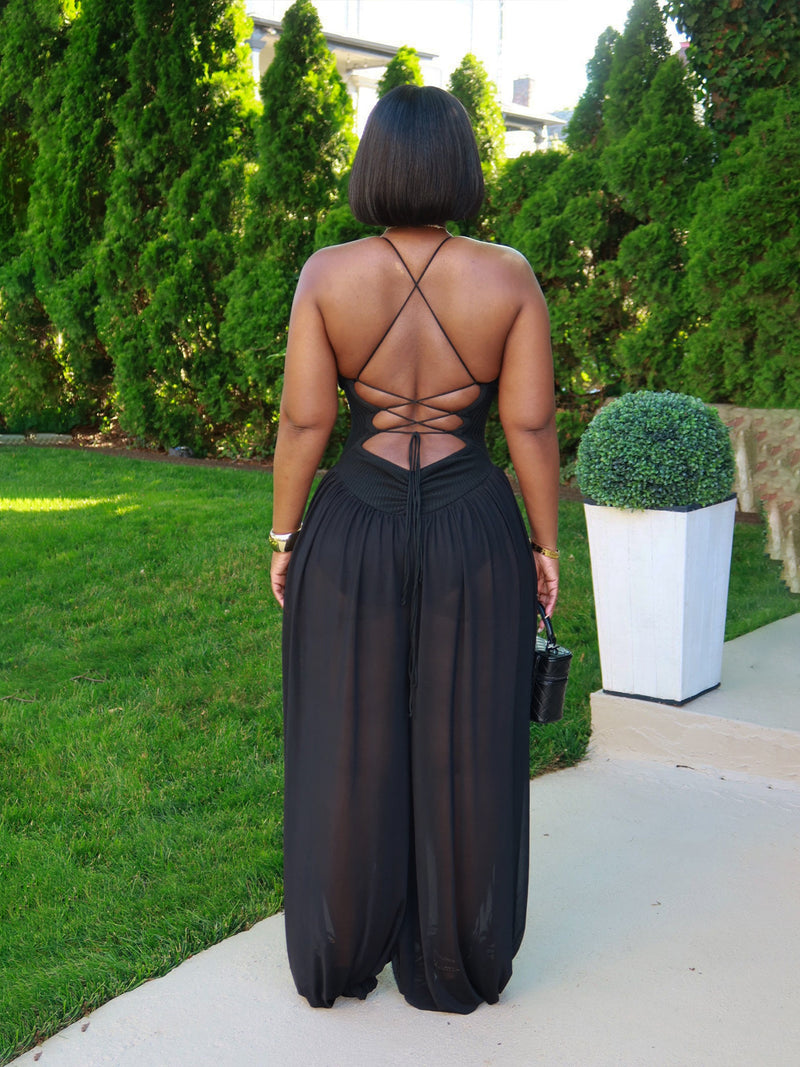 Solid Color Backless Sling Loose Jumpsuit BMF 904