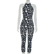 Polka Dots Print Tie Up Backless Jumpsuit GDSF D26JP077