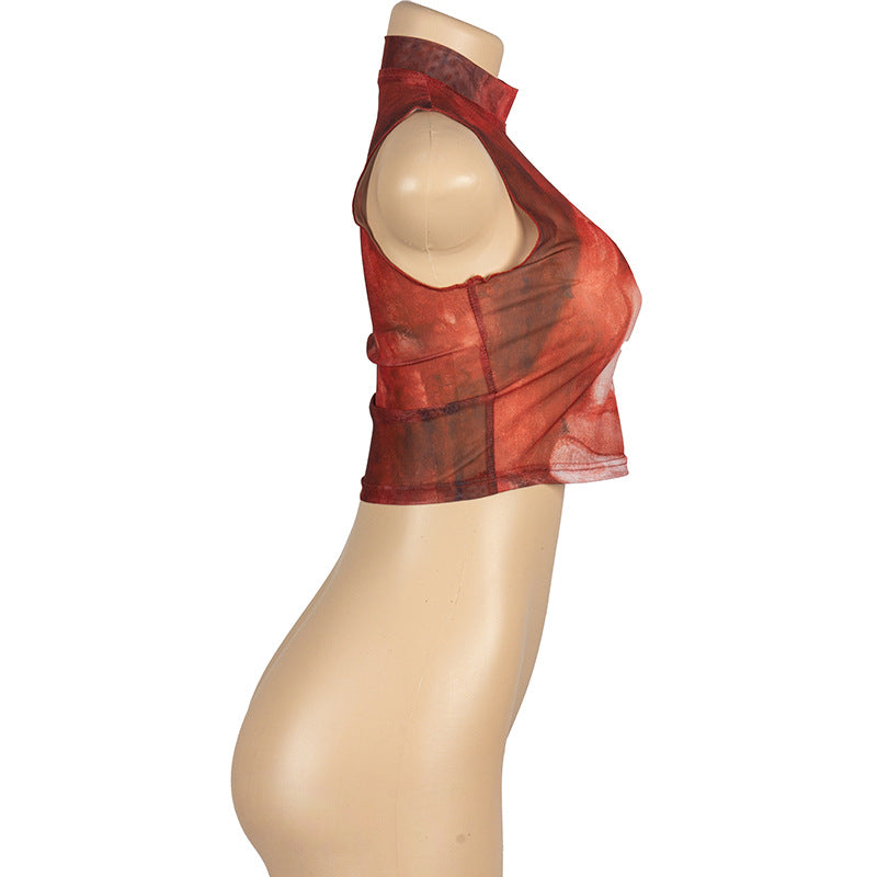 Sleeveless Print Slim Crop Top GAXB W050TP