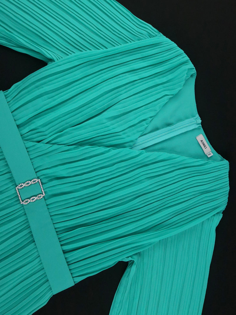 Plus Size Belt Press Pleated Cake Midi Dress GKEN AM040936
