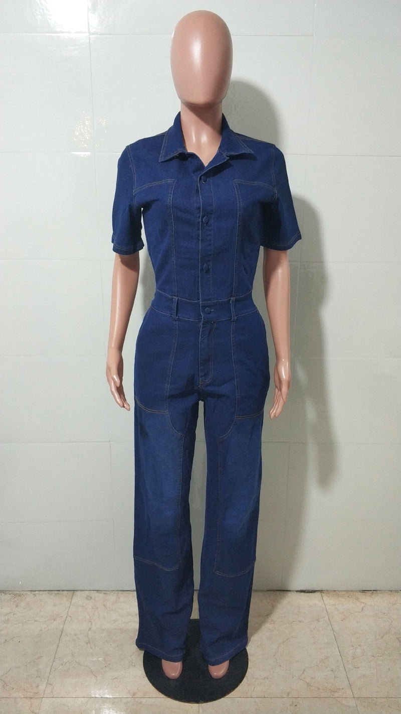 Fashion Short Sleeve Denim Jumpsuit LX 8605