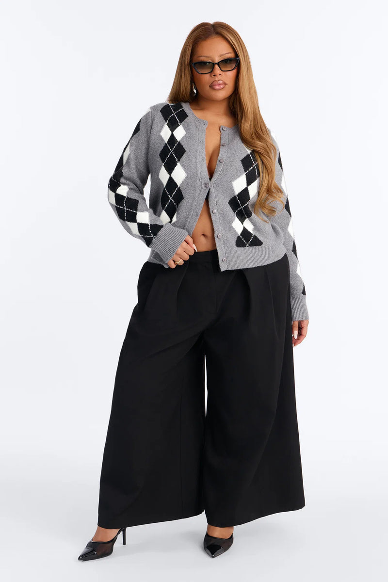 Plus Size Diamond Plaid Color Blocked Sweater Coats YMEF 59125