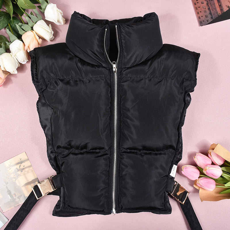 Zipper Stand Collar Bandage Vest Coat GNZD 9620TD