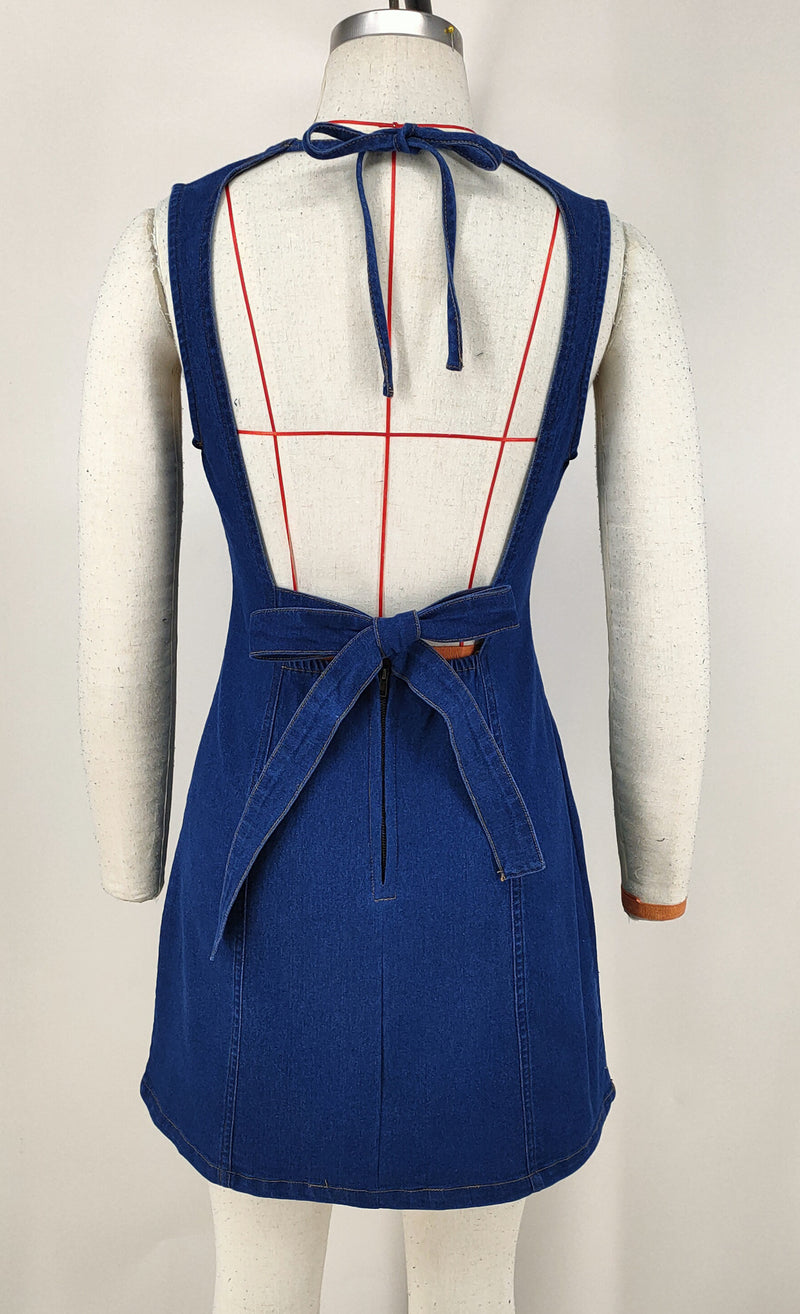 Sleeveless Backless Denim Mini Dress GDAM 218998