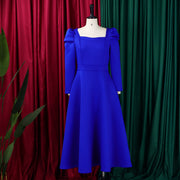 Plus Size Solid Color Square Neck Midi Dress GMLF 3354