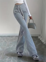 Drawstring Solid Color Micro Flare Pants GDYF 3455