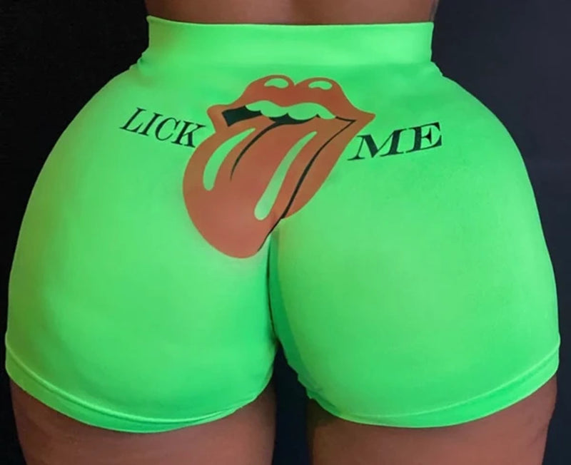 Plus Size Tongue Print Fitness Yoga Skinny Shorts SHD 9301