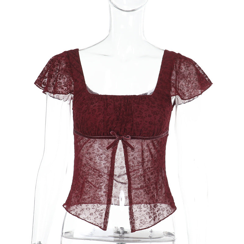 Sexy Split Slim Fly Sleeve T Shirt FL YL24608DGO