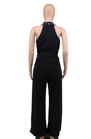 Beaded Off Shoulder Belt Loose Jumpsuit XHXF 8688