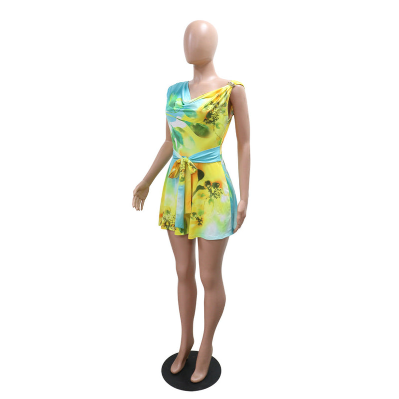 Sleeveless Print Tie Up Romper CYA 901705