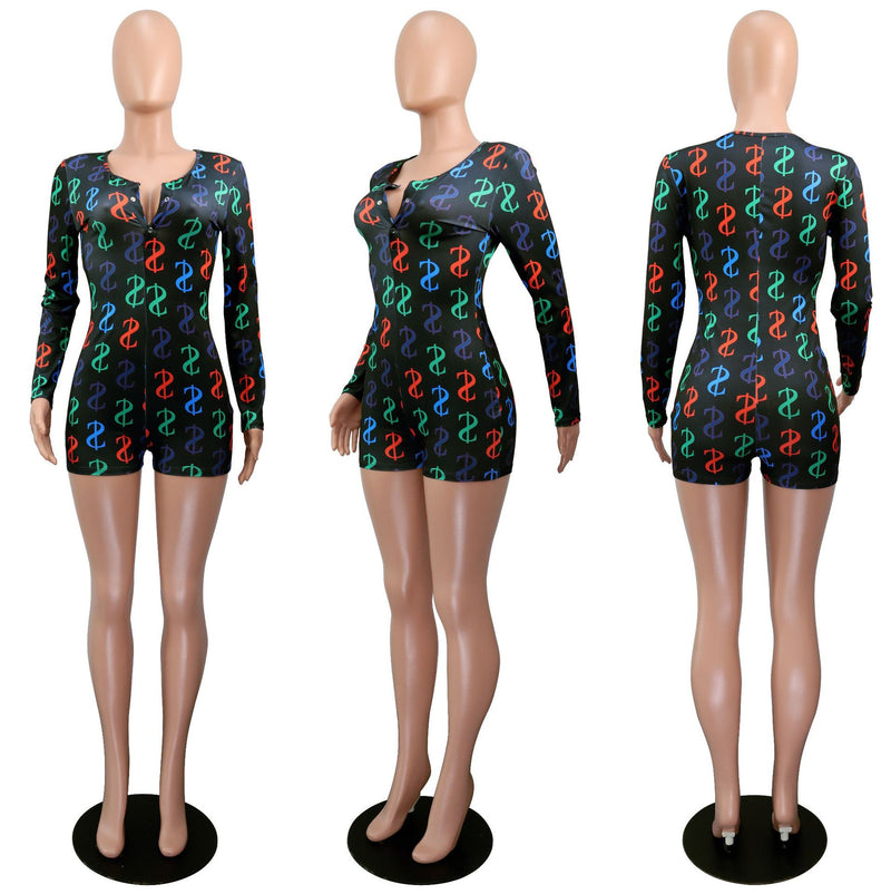 Dollar Print Letter Casual Loungewear Romper GWLS LD201033
