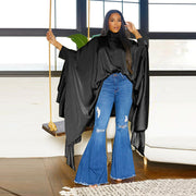 Pleated Long Solid Color Shawl Blouse NNWF 10623