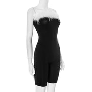 Color Block Hair Collar Wrap Skinny Romper GDSF D25RP067