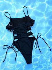 Solid Hollow Out Bandage One Piece Swimsuit CSYZ A22HY