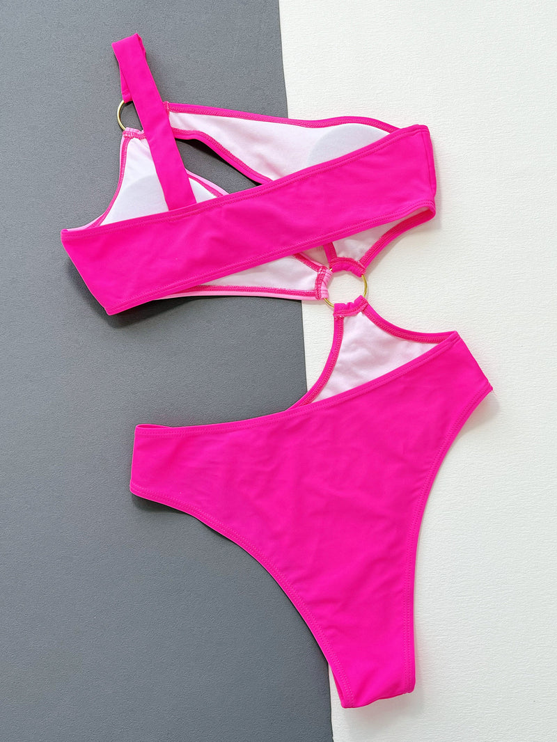Sexy Contrast Color Hollow Out One Piece Swimsuit CSYZ A11H