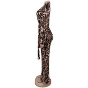 Leopard Print V Neck Jumpsuit BY 7586