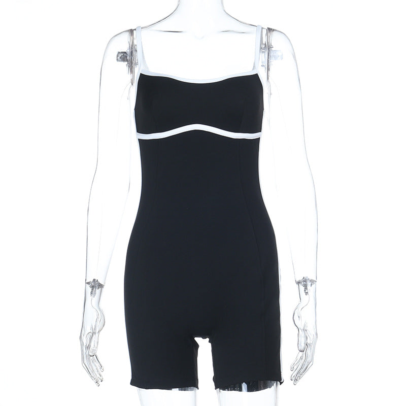 Contrast Color Backless Sling Romper FL 25442