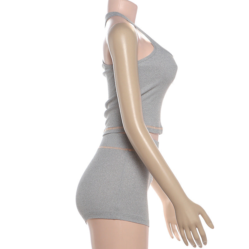 Solid Color Sport Sleeveless Two Piece Shorts Set GZJQ K6S00407A