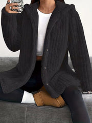 Solid Color Buttoned Long Sleeve Hooded Plush Fashion Coat GYOU CX1022