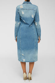 Fashion Denim Long Sleeve Holes Long Coat GQDH 932