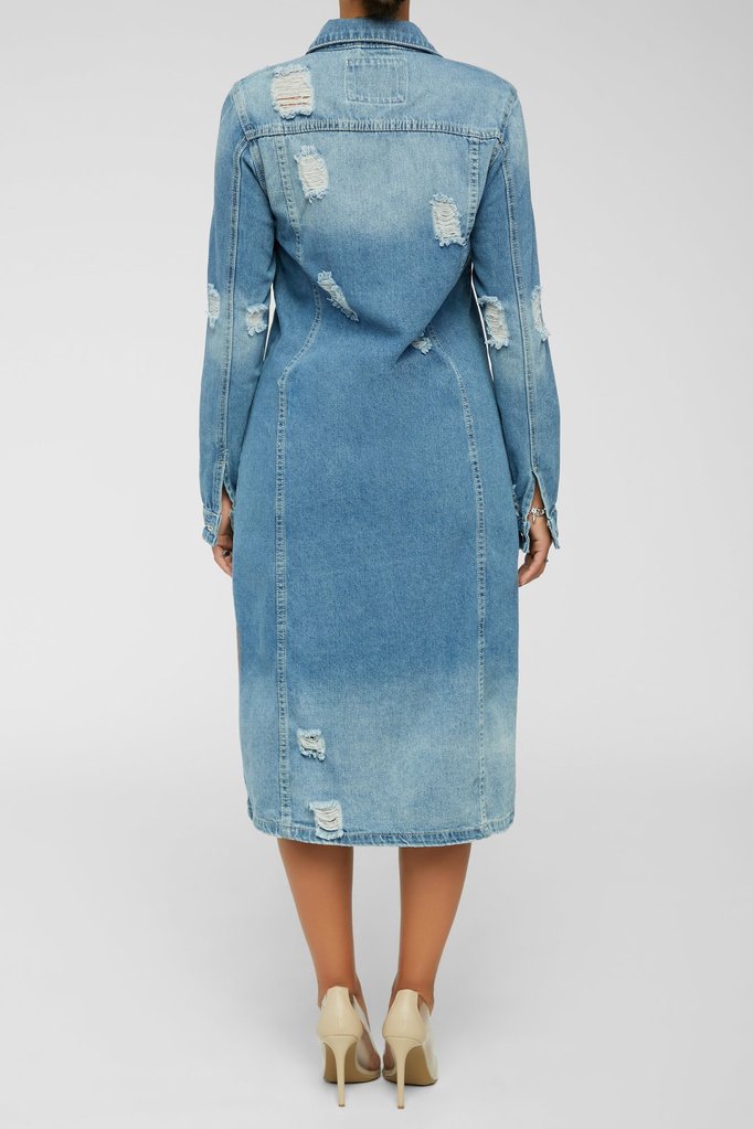 Fashion Denim Long Sleeve Holes Long Coat GQDH 932