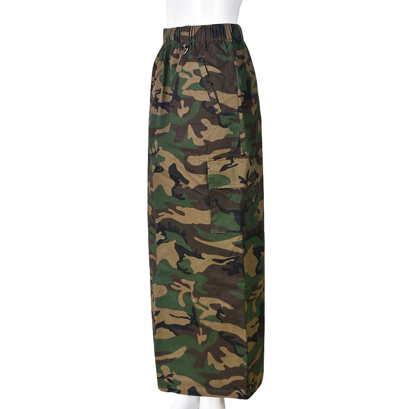 Plus Size Camouflage Printed Washed Long Skirt GNZD 9149DD