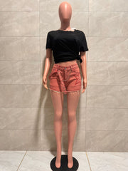 Rivet Embellished Waist Chain Denim Short LA 6010