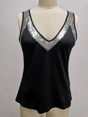 Plus Size Solid Color Sequin Sleeveless Vest Top GYOU CX2422