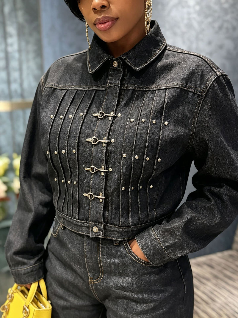 Long Sleeve Pleated Denim Jackets GYLN 2002
