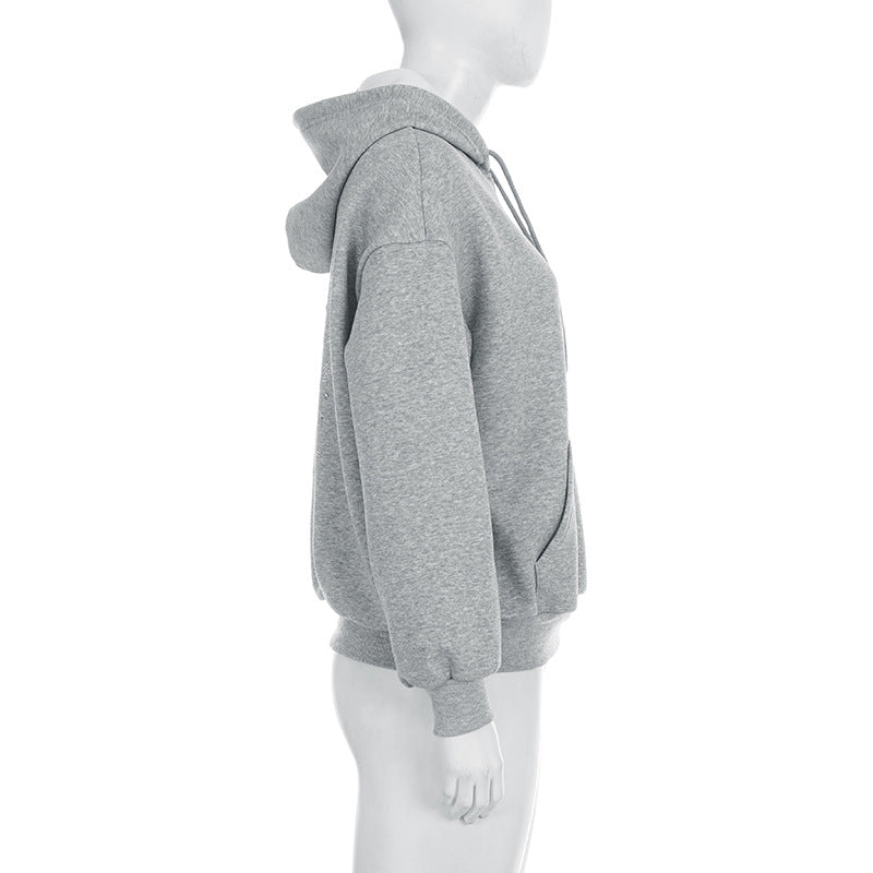 Solid Color Hot Drill Fleece lined Hooded Sweatshirt GPKJ MR51478